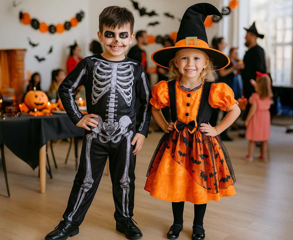 Role play-set for child Double Skeleton (double sided jumpsuit, collar), size 110/120 cm EOL